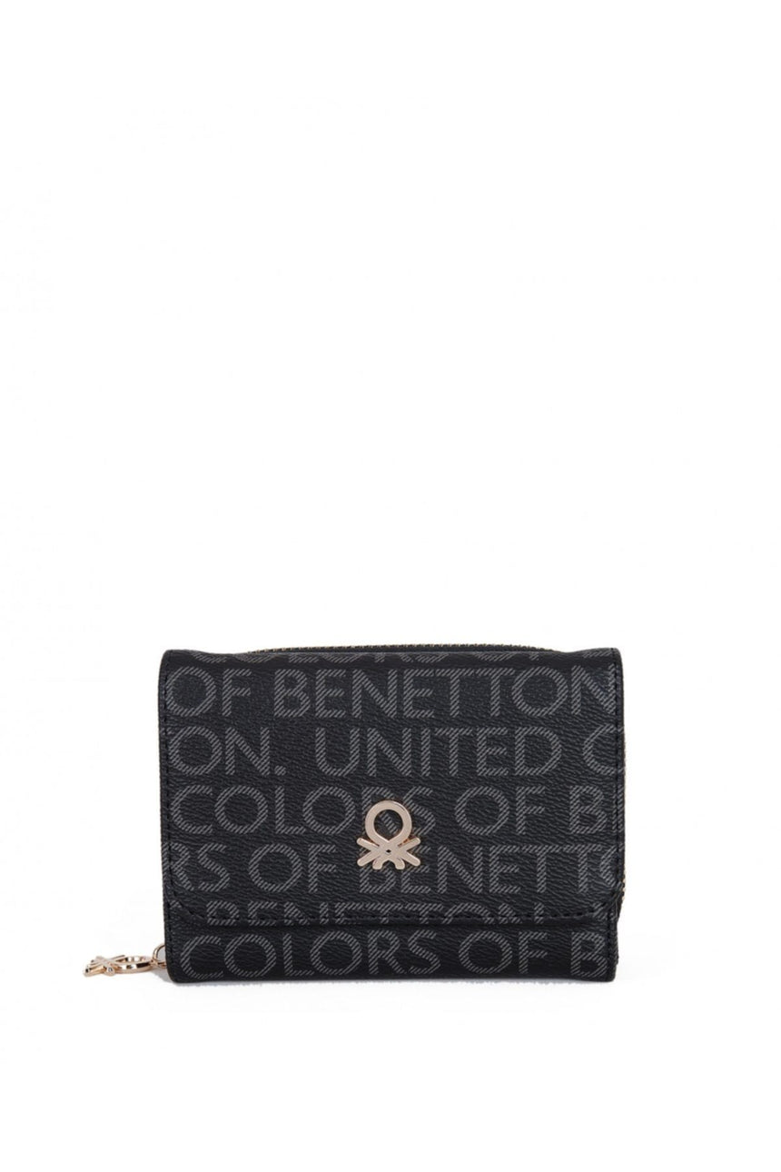 Benetton Logo Baskılı Mini Kadın Cüzdanı Siyah