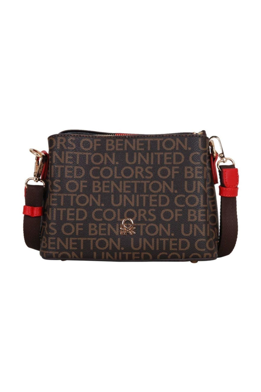 Benetton Çıt Çıtlı Monogram Çapraz Askılı Kadın Çantası Kahve - Kırmızı