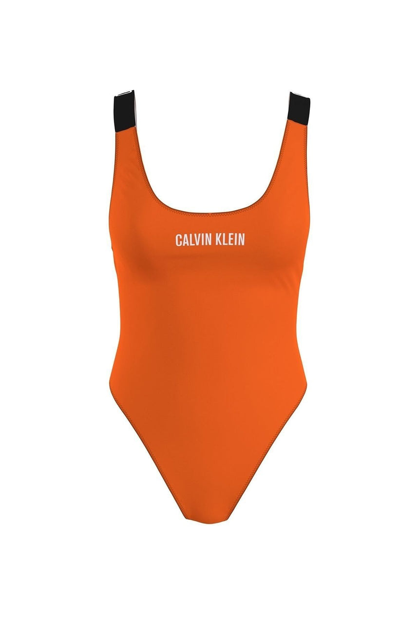 Calvin Klein Logo Detaylı Sırt Dekolteli Kadın Mayo Vivid Orange