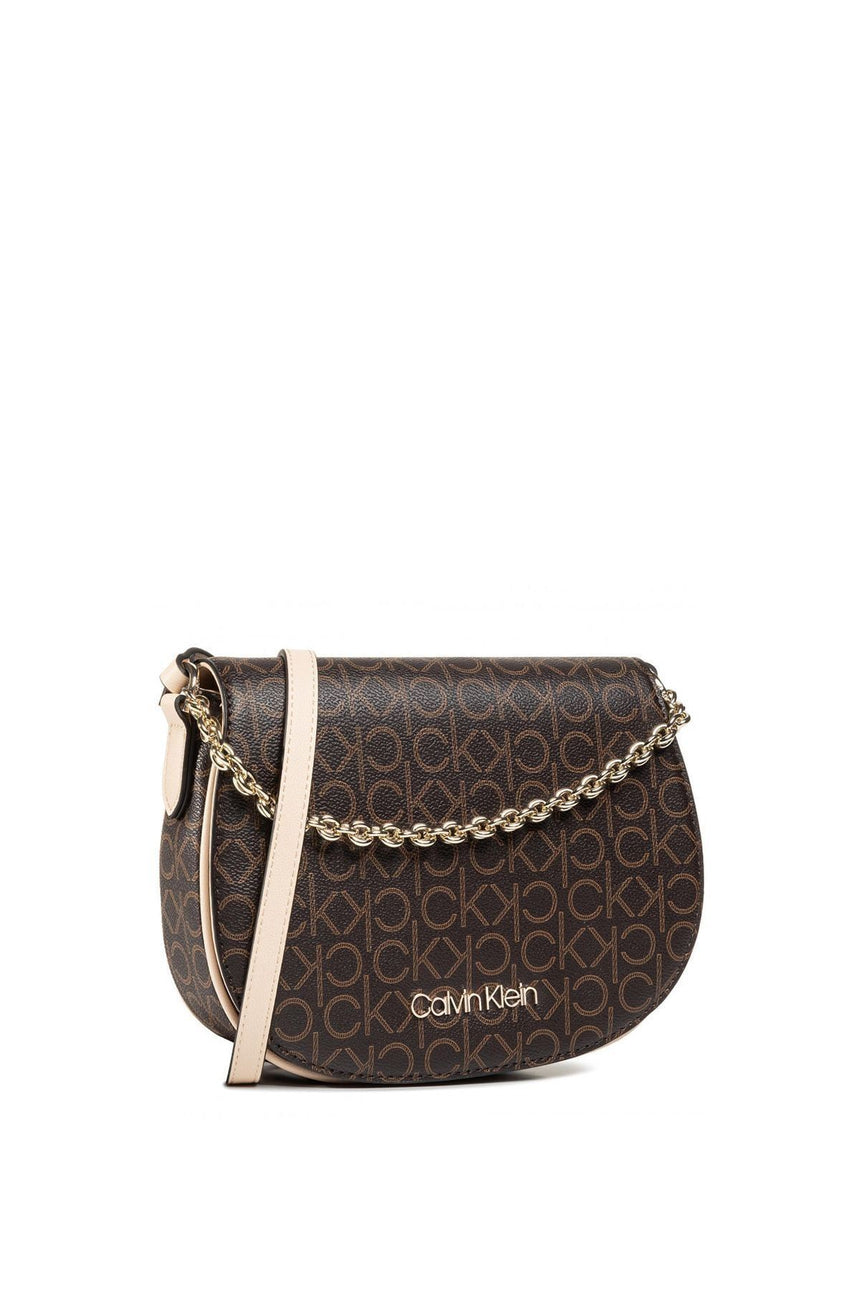 Calvin Klein Saddle Bag W/Chain Çapraz Askılı Kadın Çantası Brown Mono Mix