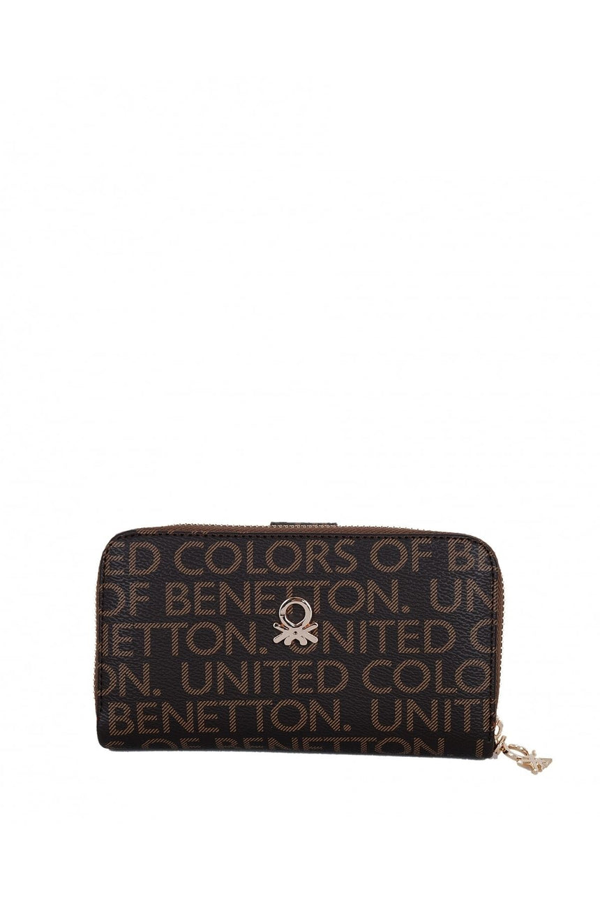 Benetton Logo Baskılı Medium Kadın Cüzdanı Kahve - Kırmızı