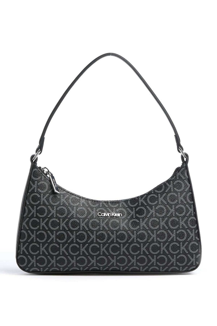 Calvin Klein Ck Monogram Baskılı Fermuarlı Kadın Omuz Çantası Black Mono