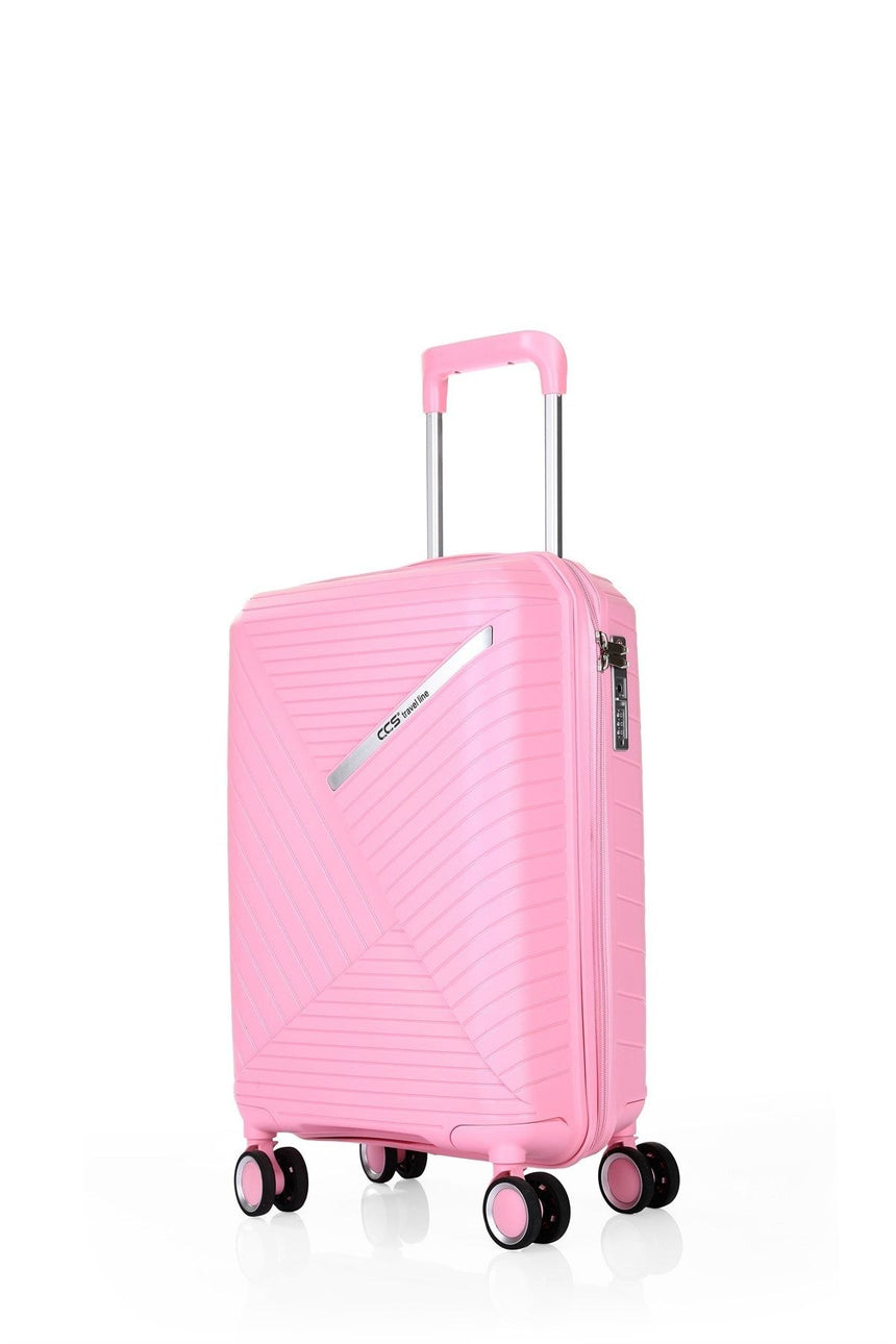 ÇÇS Diagonol Çizgili 65 cm Orta Boy Valiz Pembe