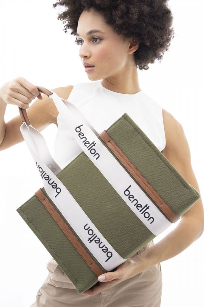 Benetton Logo Baskılı Omuz Çantası Yeşil