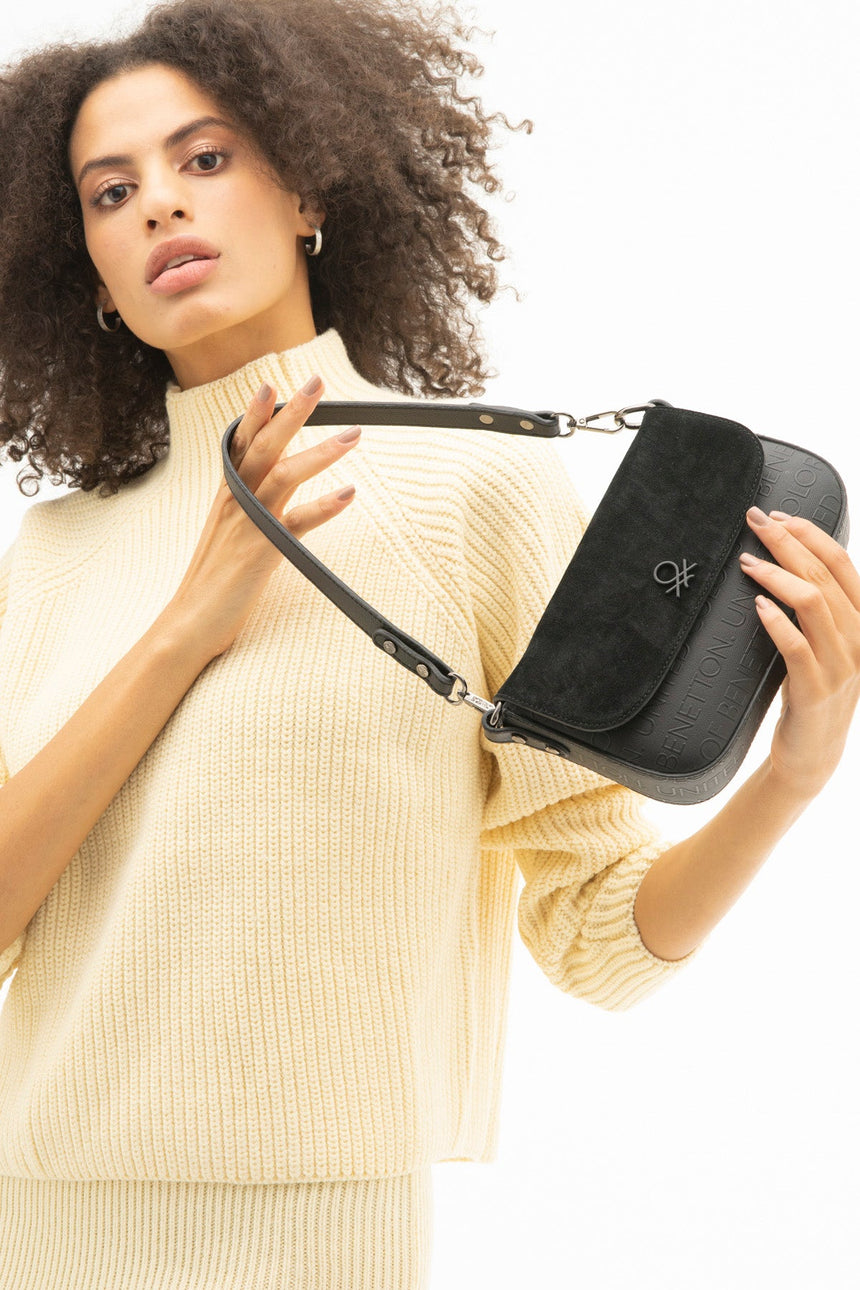 Benetton Manyetik Kapaklı Kadın Omuz Çantası Siyah