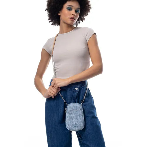 Benetton Zincir Detaylı Çapraz Askılı Çanta Kot - Mavi - Açık Camel