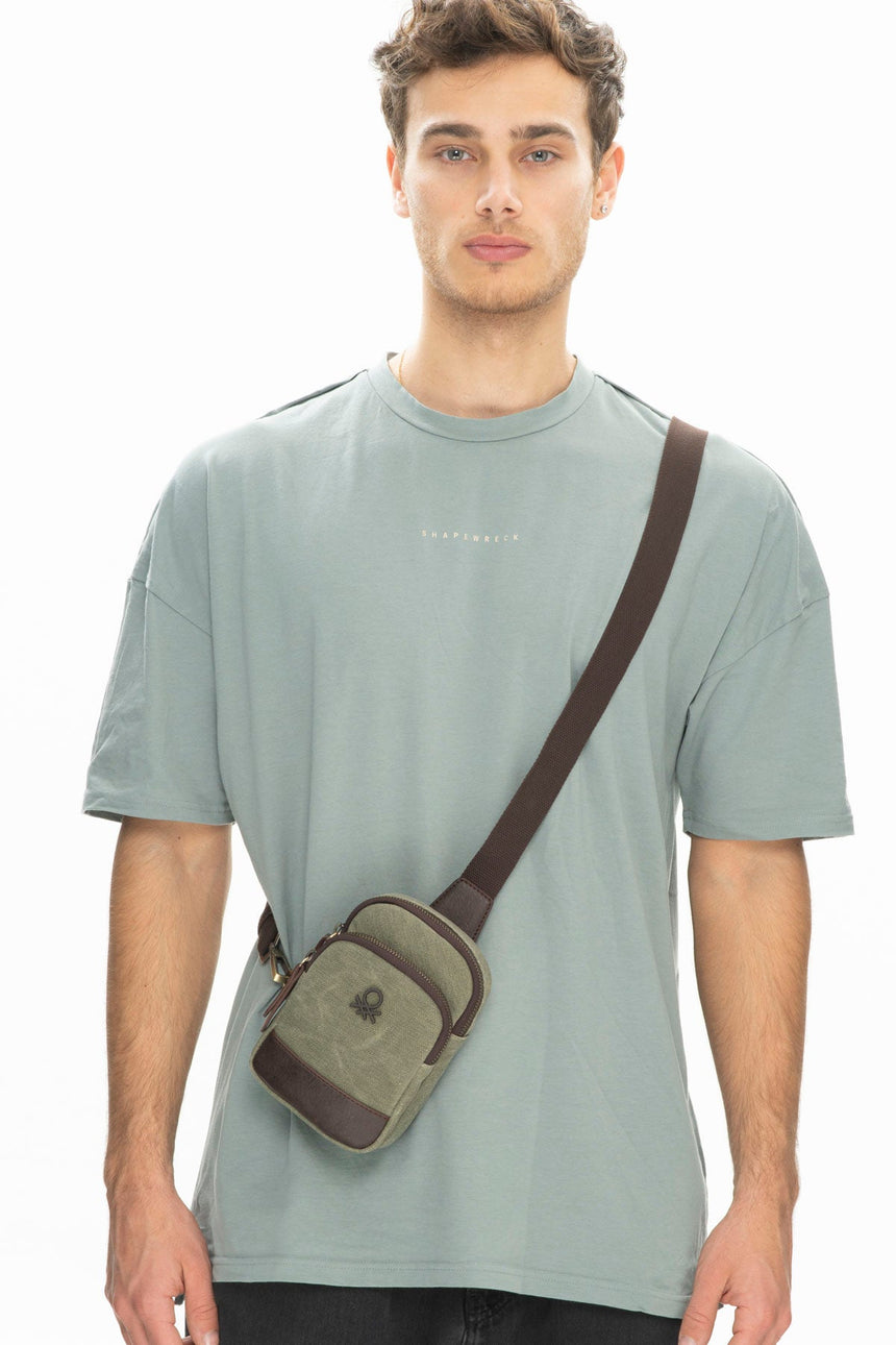 Benetton Logolu Çapraz Askılı Çanta Haki