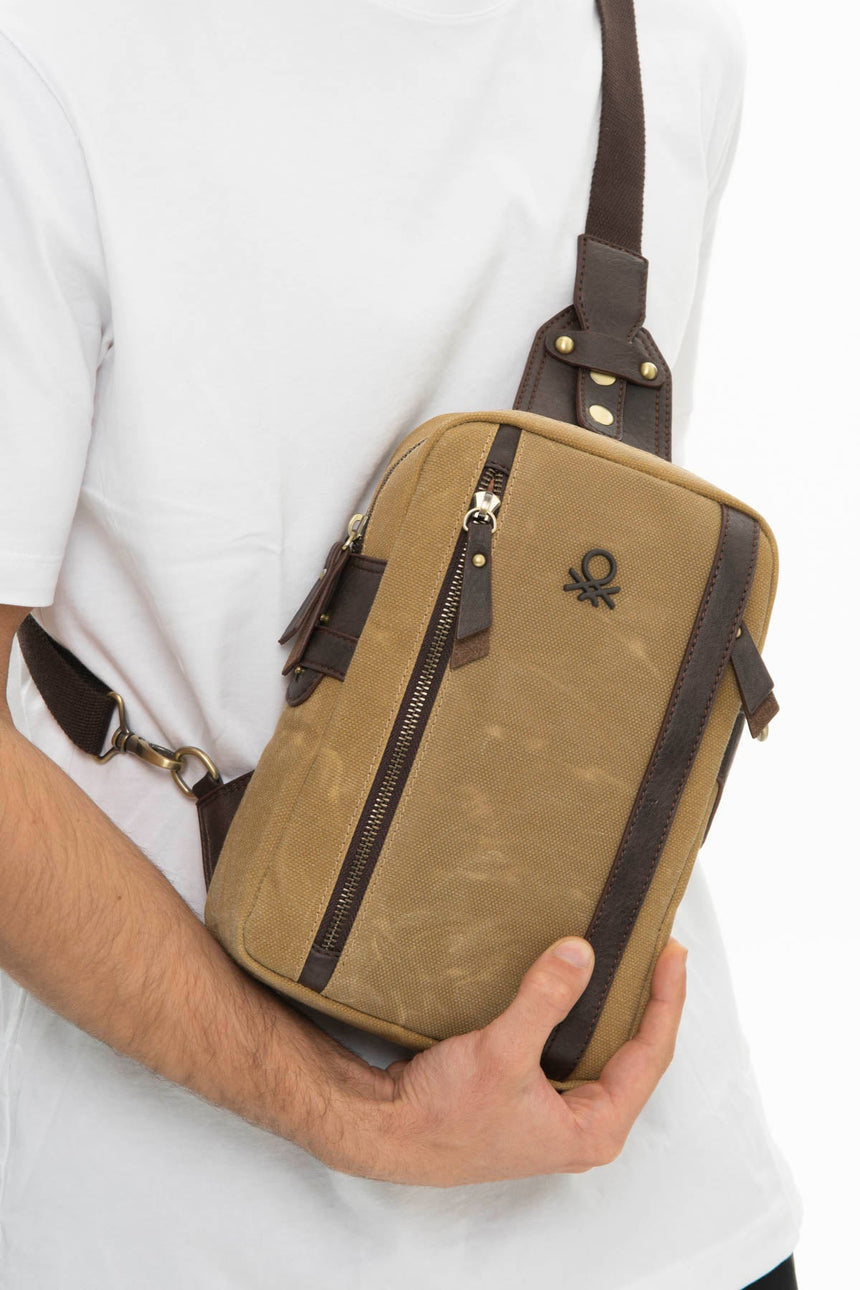 Benetton Fermuar Bölmeli Bel Çantası Bej