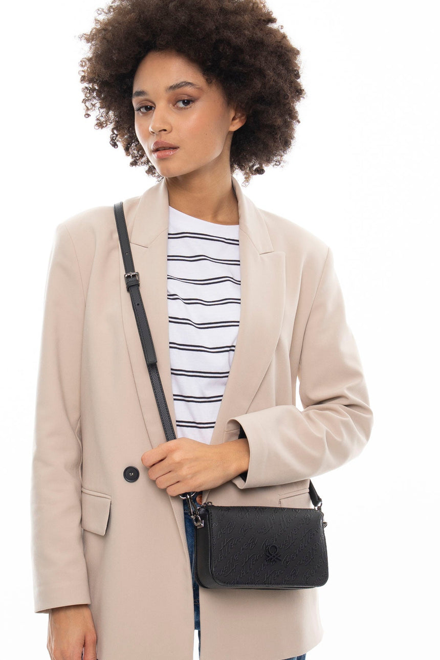 Benetton Logo Baskılı Çapraz Askılı Çanta Siyah