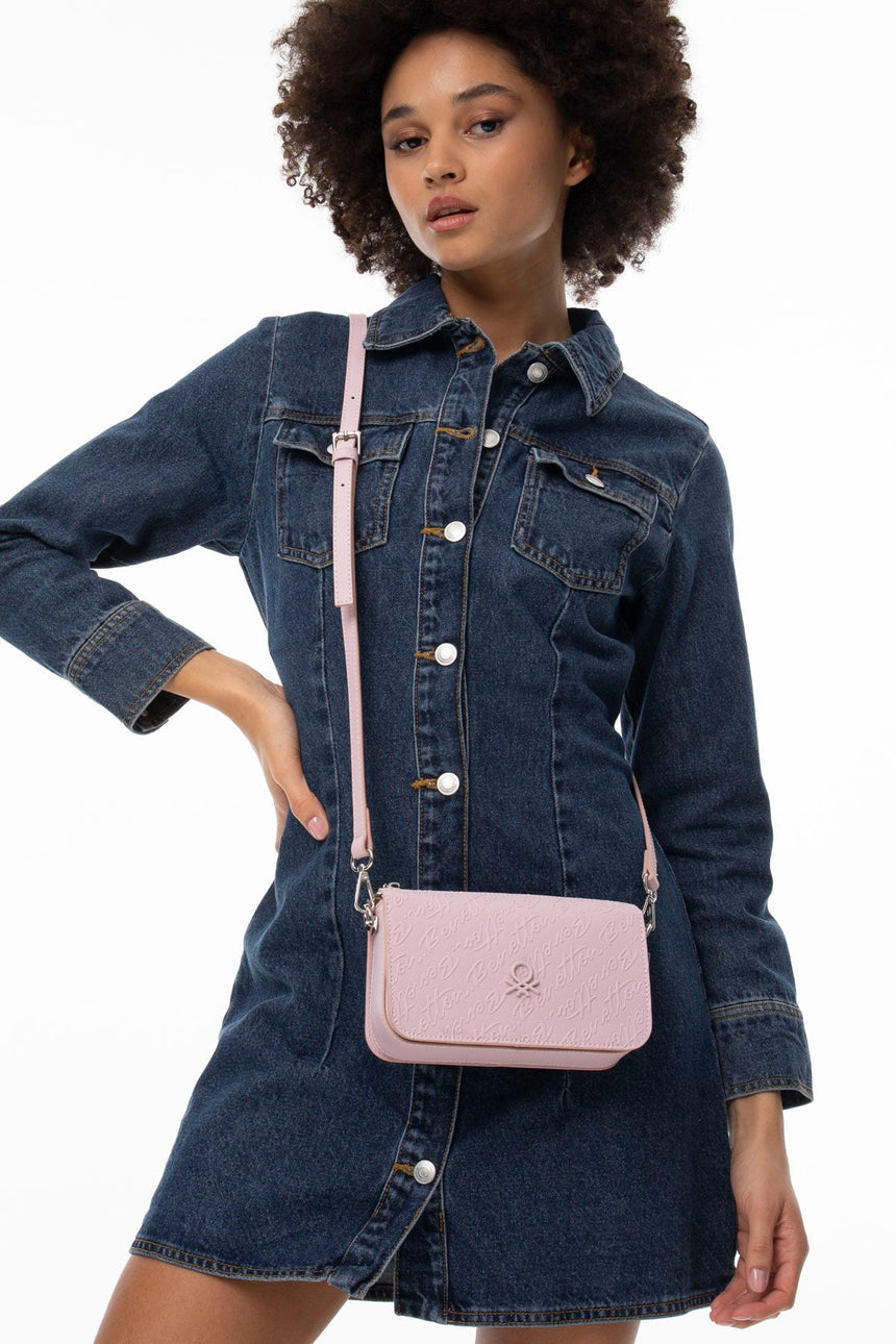 Benetton Logo Baskılı Çapraz Askılı Çanta Pembe