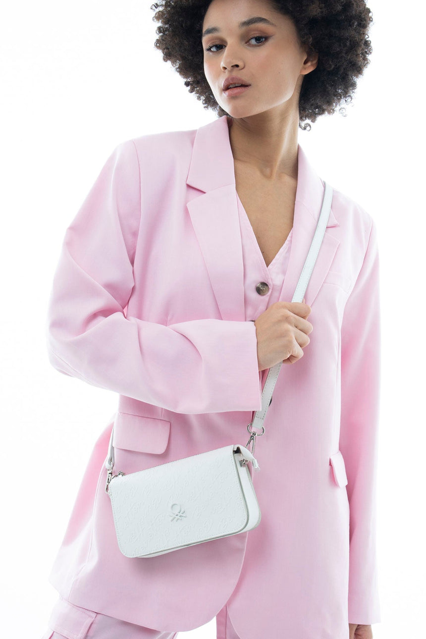 Benetton Logo Baskılı Çapraz Askılı Çanta Beyaz