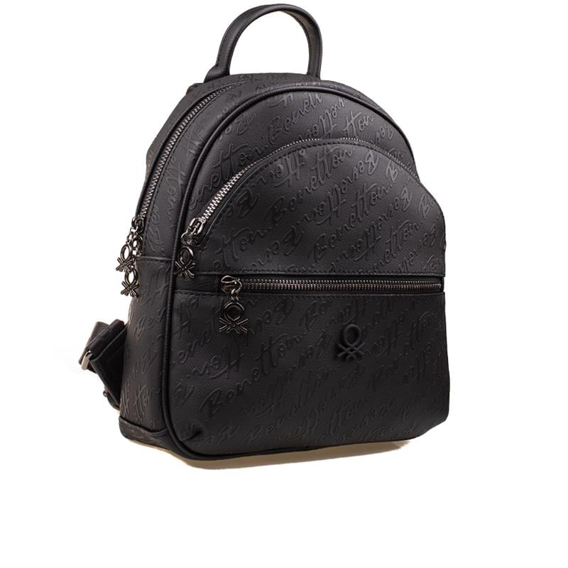 Benetton Monogram Baskılı Sırt Çantası Siyah