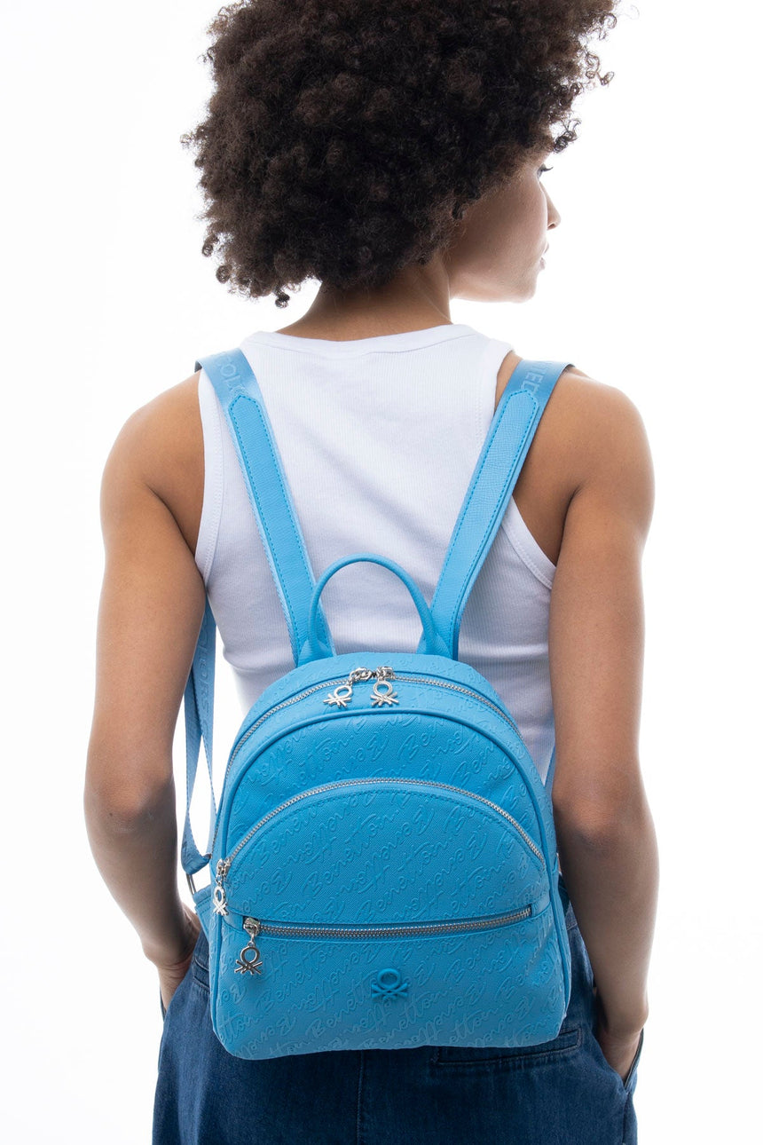 Benetton Monogram Baskılı Sırt Çantası Mavi
