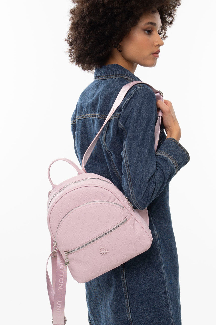 Benetton Monogram Baskılı Sırt Çantası Pembe