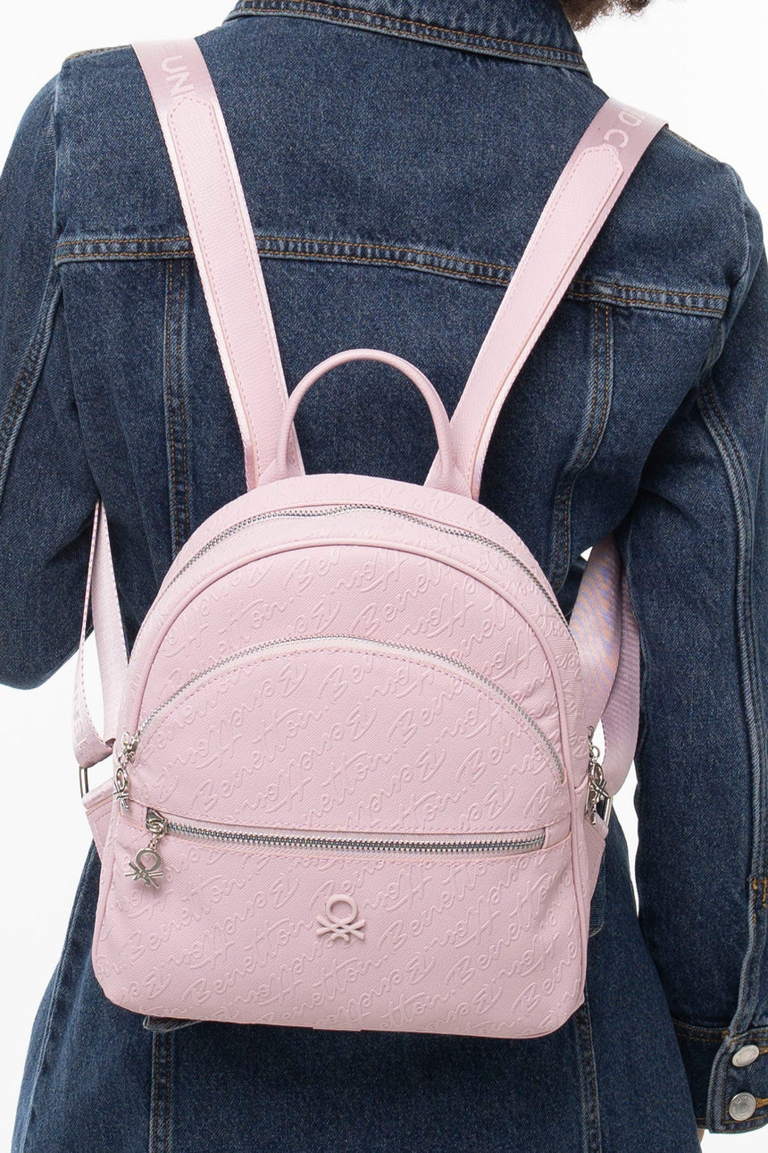 Benetton Monogram Baskılı Sırt Çantası Pembe