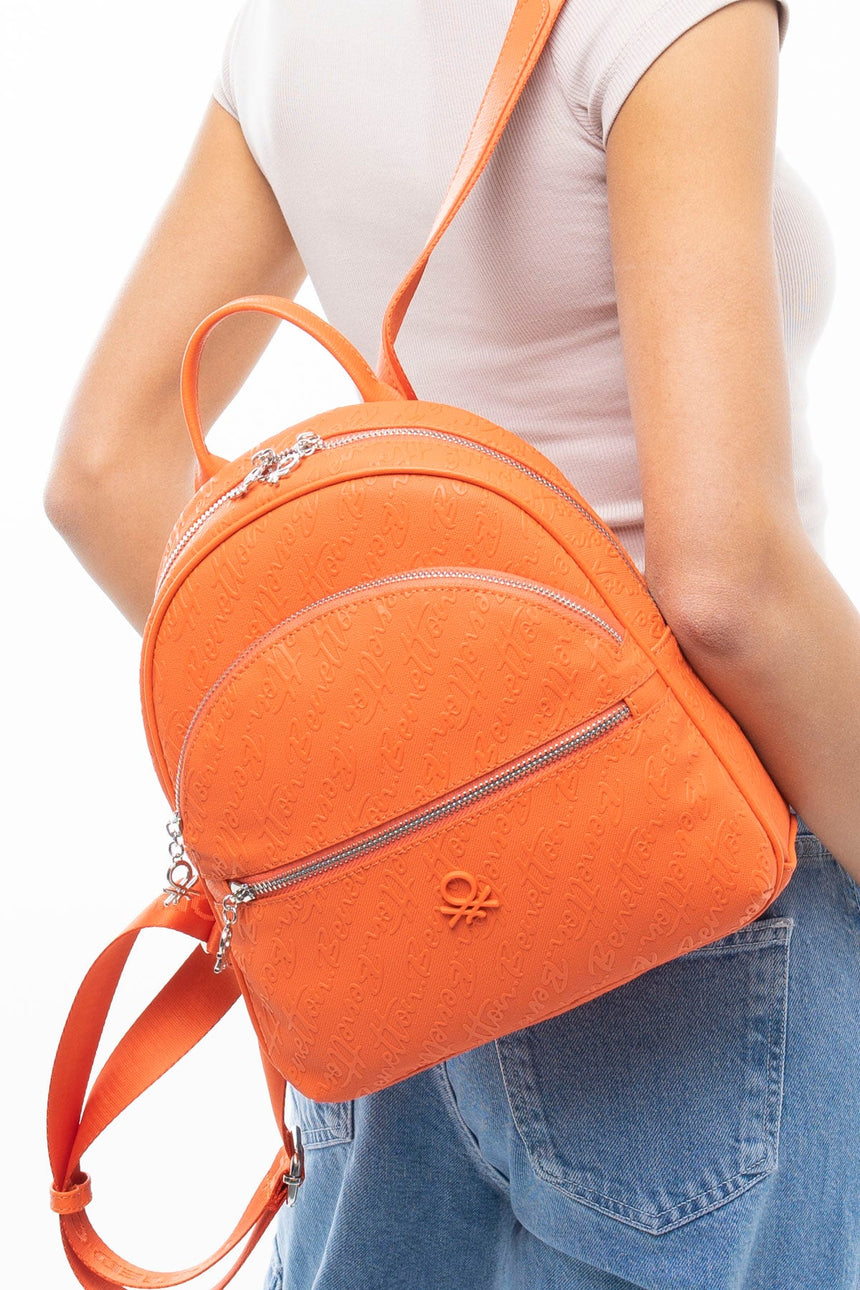 Benetton Monogram Baskılı Sırt Çantası Turuncu