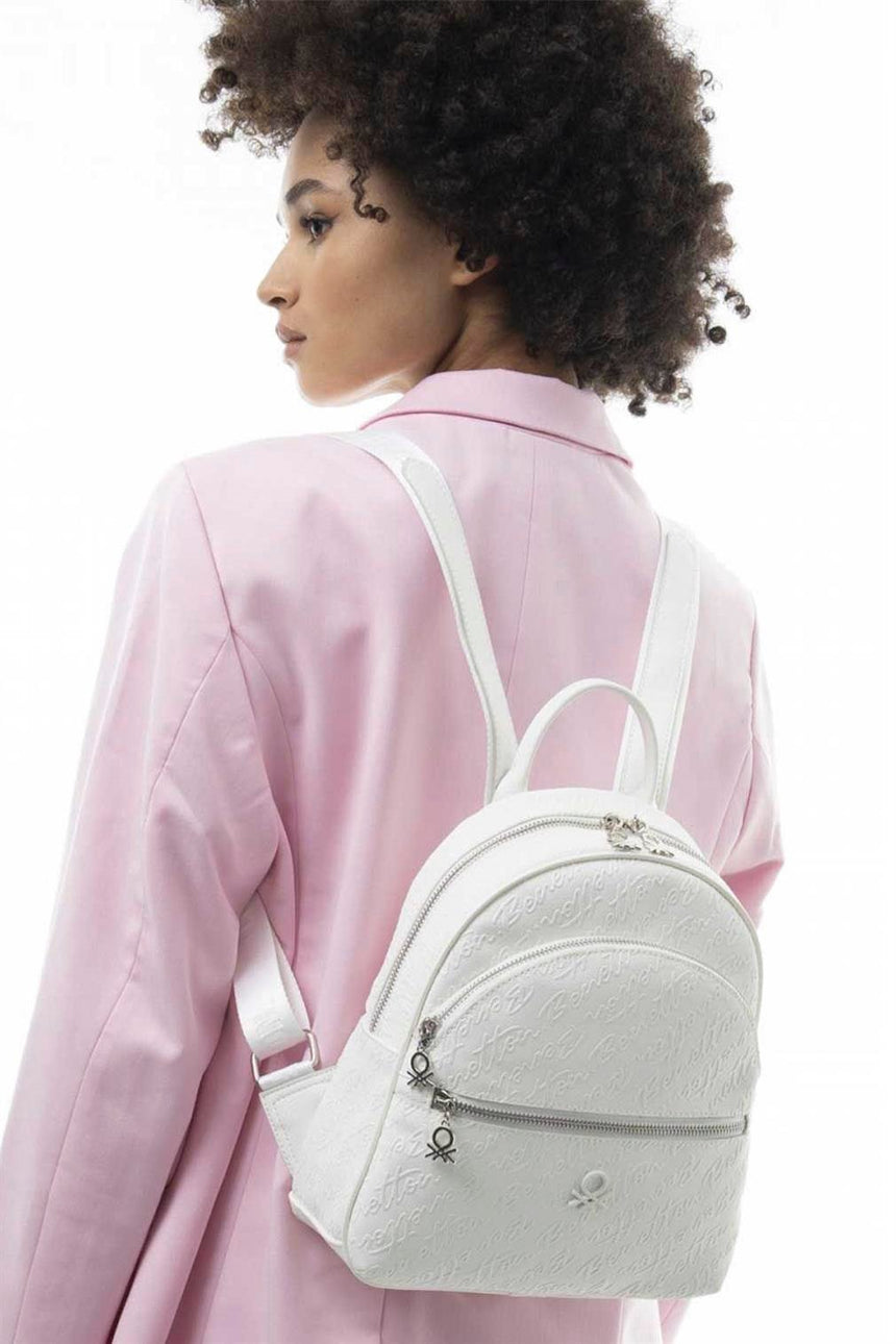 Benetton Monogram Baskılı Sırt Çantası Beyaz