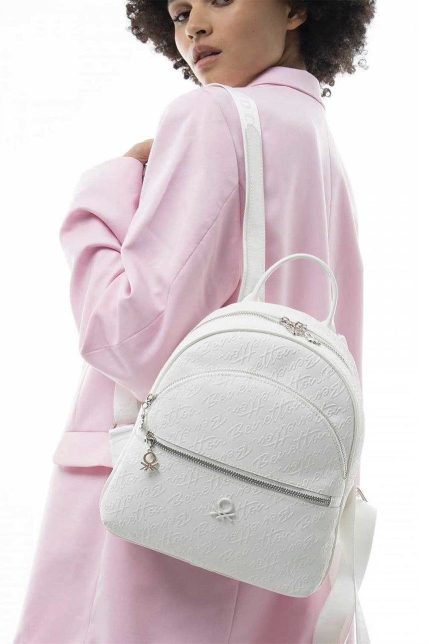 Benetton Monogram Baskılı Sırt Çantası Beyaz