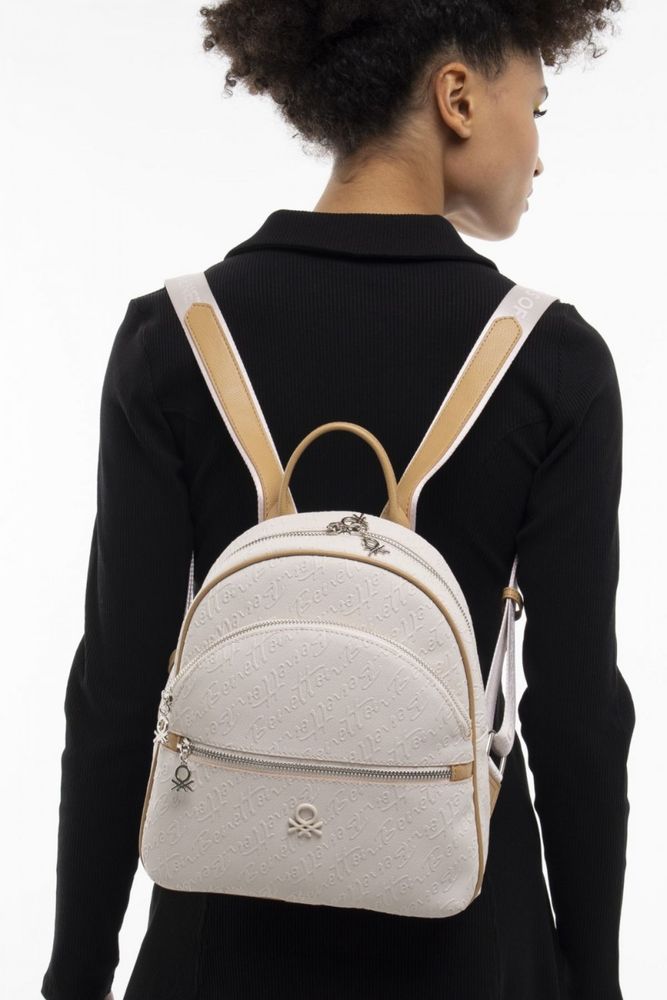 Benetton Monogram Baskılı Sırt Çantası Bej - Açık Camel
