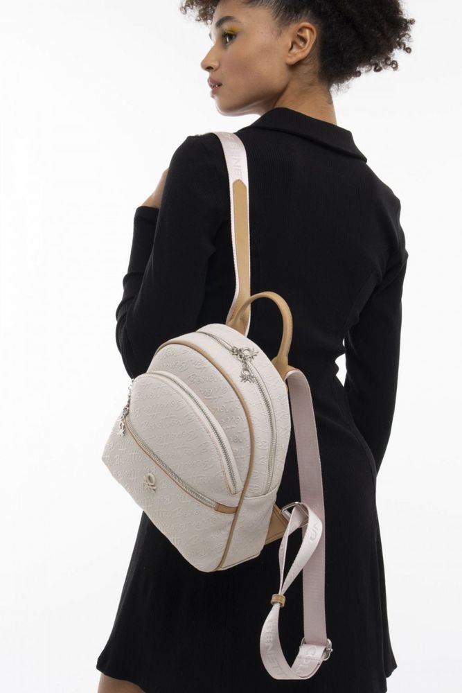 Benetton Monogram Baskılı Sırt Çantası Bej - Açık Camel