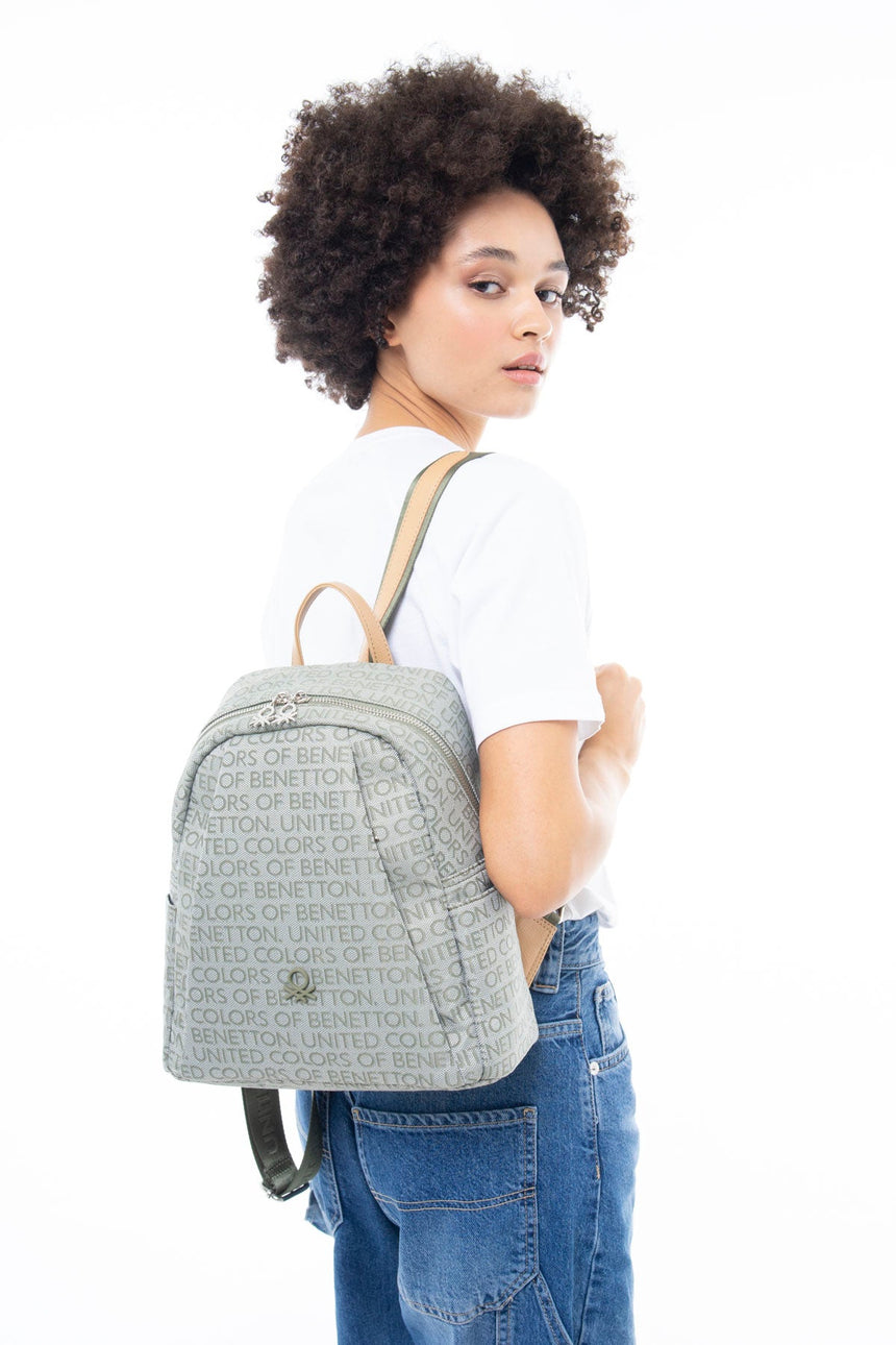 Benetton Logo Yazılı Sırt Çantası Yeşil - Açık Camel