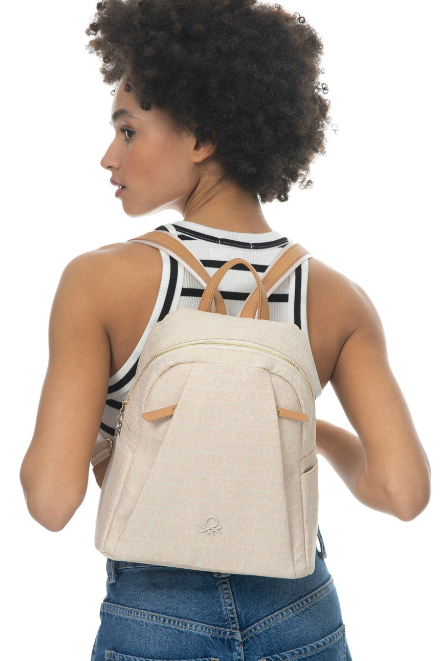 Benetton Logo Yazılı Sırt Çantası Bej - Açık Camel