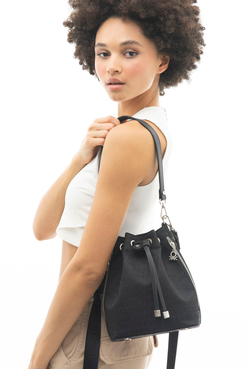 Benetton Büzgülü Omuz Çantası Siyah