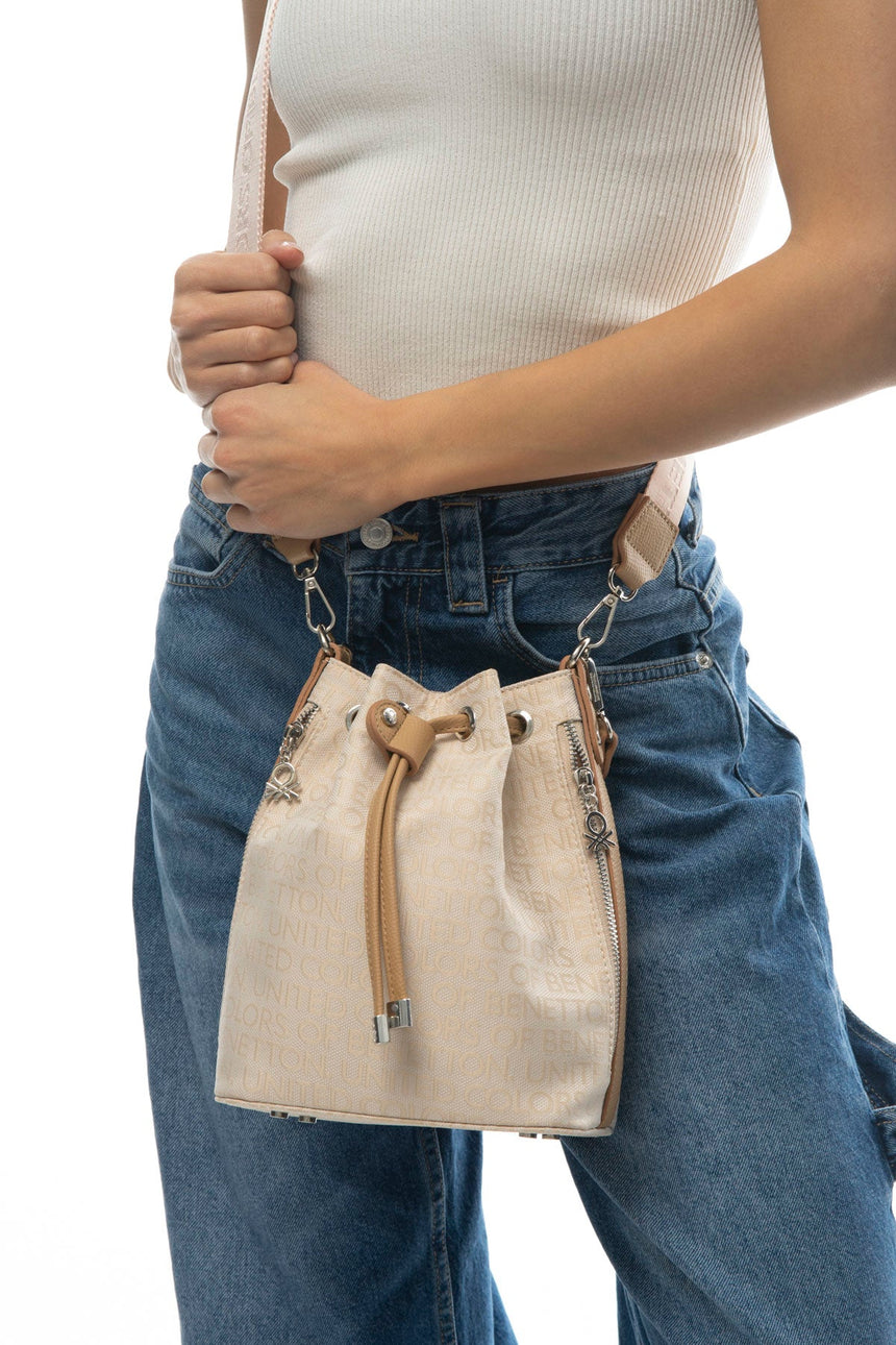 Benetton Büzgülü Omuz Çantası Bej - Açık Camel