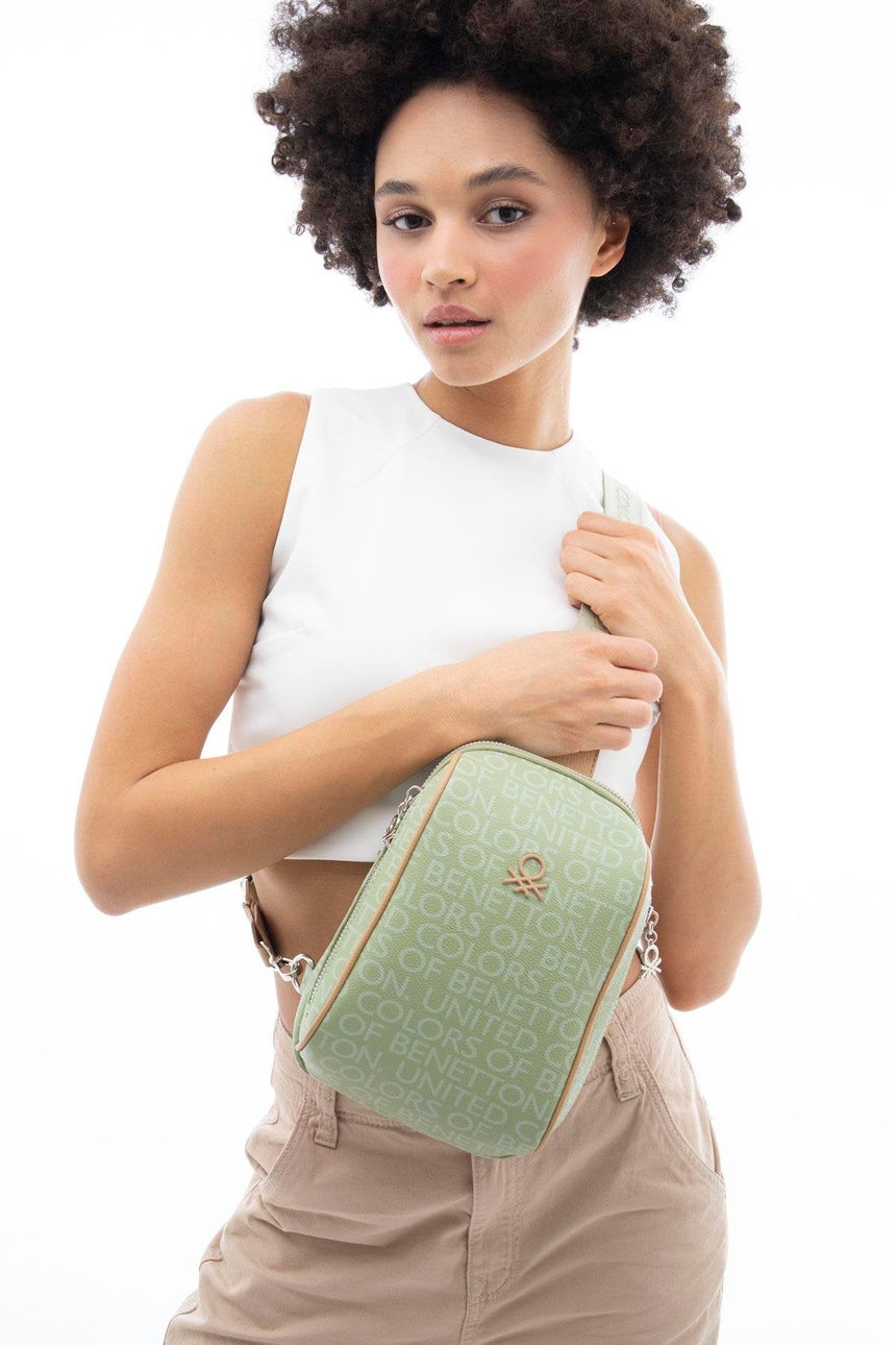 Benetton Monogram Logo Detaylı Bel Çantası Yeşil - Açık Camel
