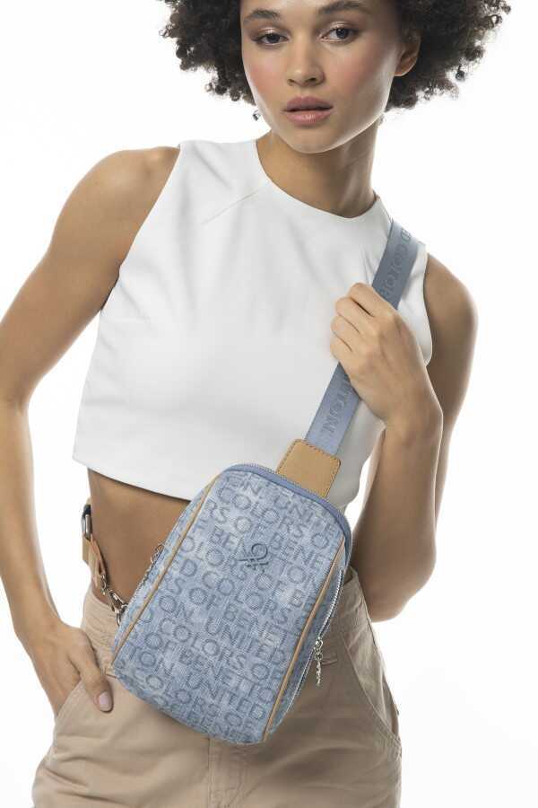 Benetton Monogram Logo Detaylı Bel Çantası Kot - Mavi - Açık Camel