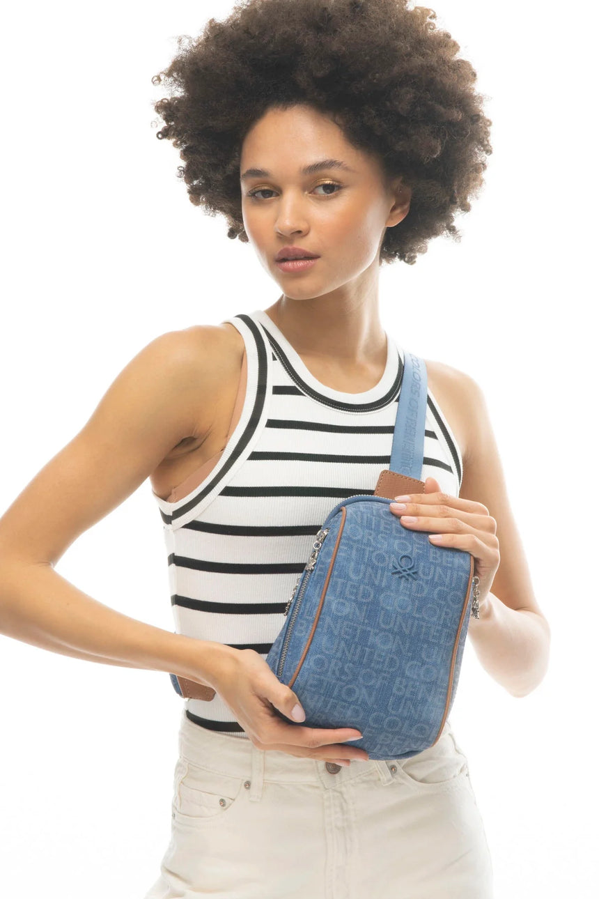 Benetton Monogram Logo Detaylı Bel Çantası Kot - Lacivert - Camel