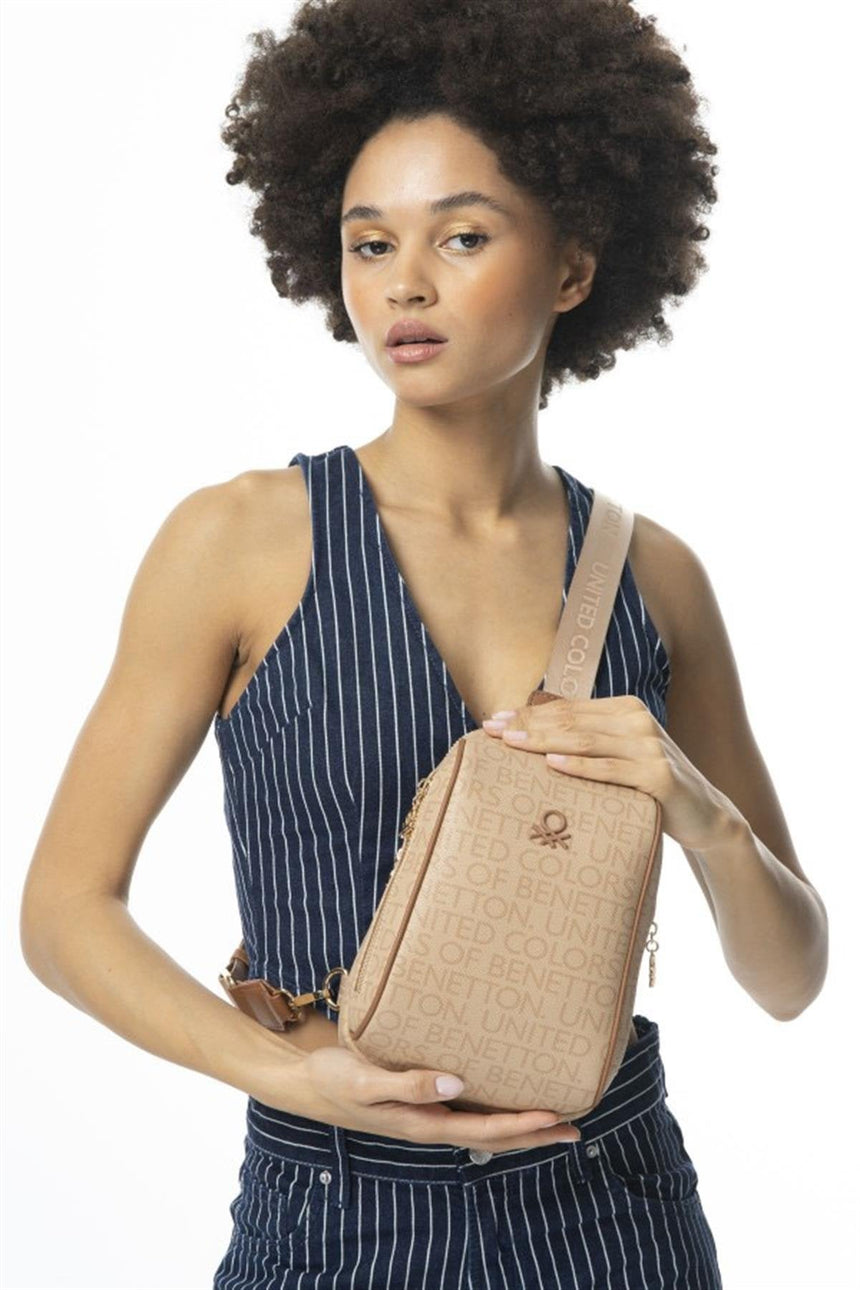 Benetton Monogram Logo Detaylı Bel Çantası Açık Camel - Camel