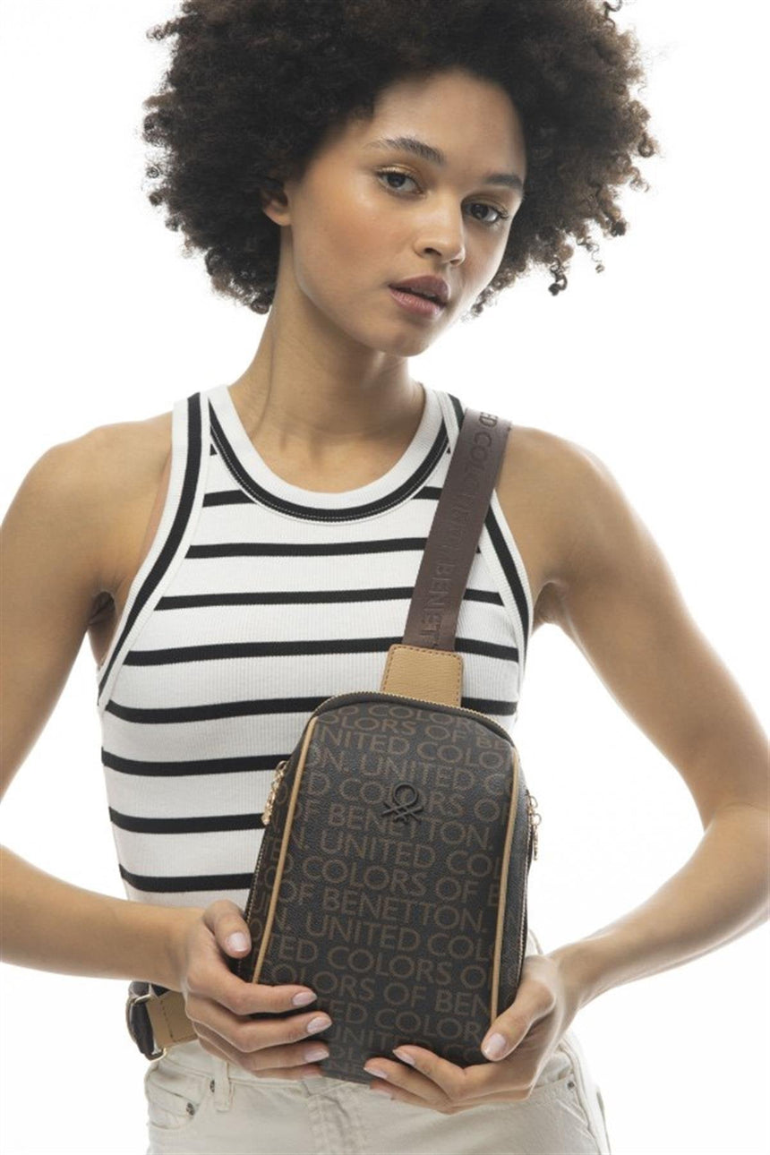 Benetton Monogram Logo Detaylı Bel Çantası Kahve - Açık Camel