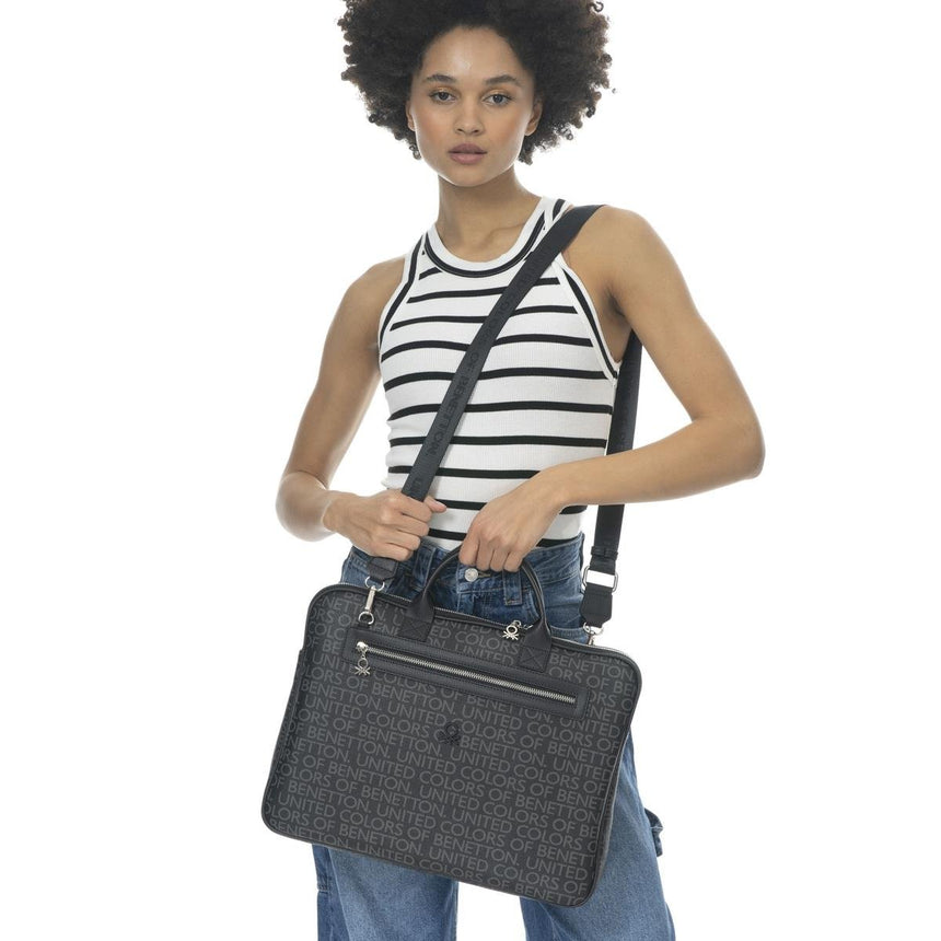 Benetton Monogram Baskılı Laptop Çantası Siyah