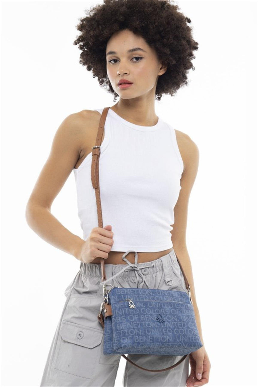 Benetton Kadın Omuz Çantası Kot - Lacivert - Camel