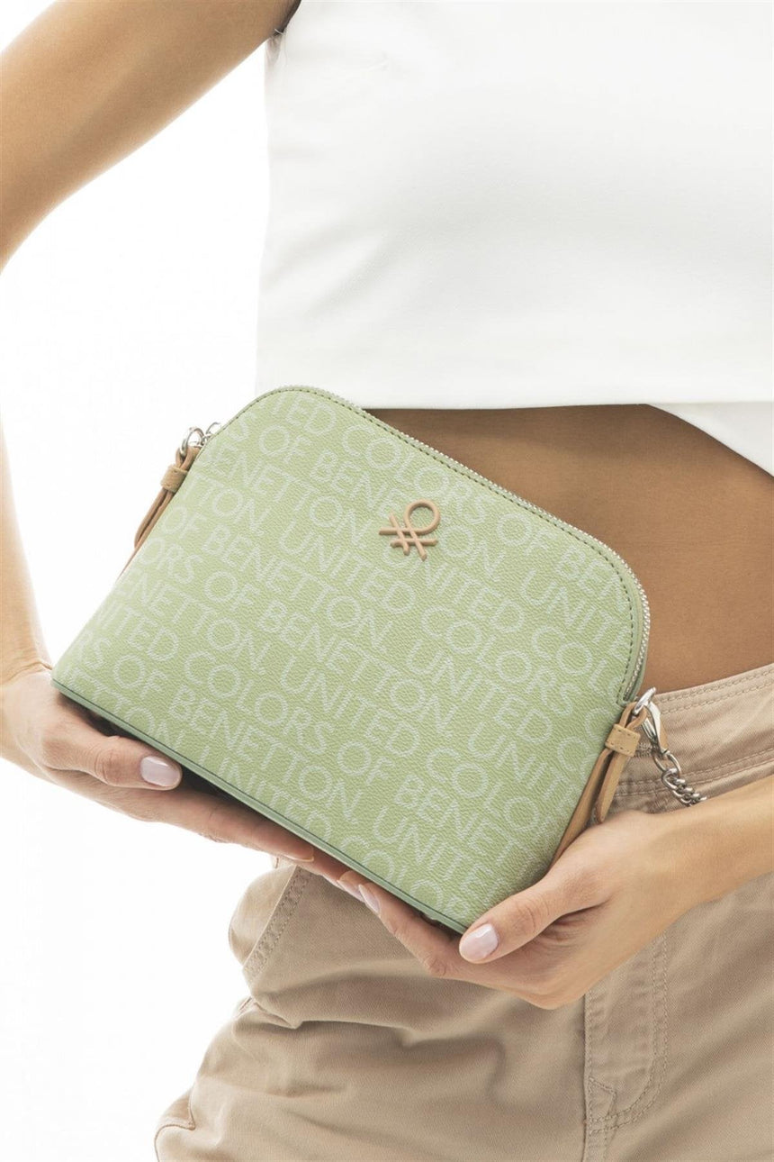 Benetton Zincir Detaylı Çapraz Askılı Çanta Yeşil - Açık Camel