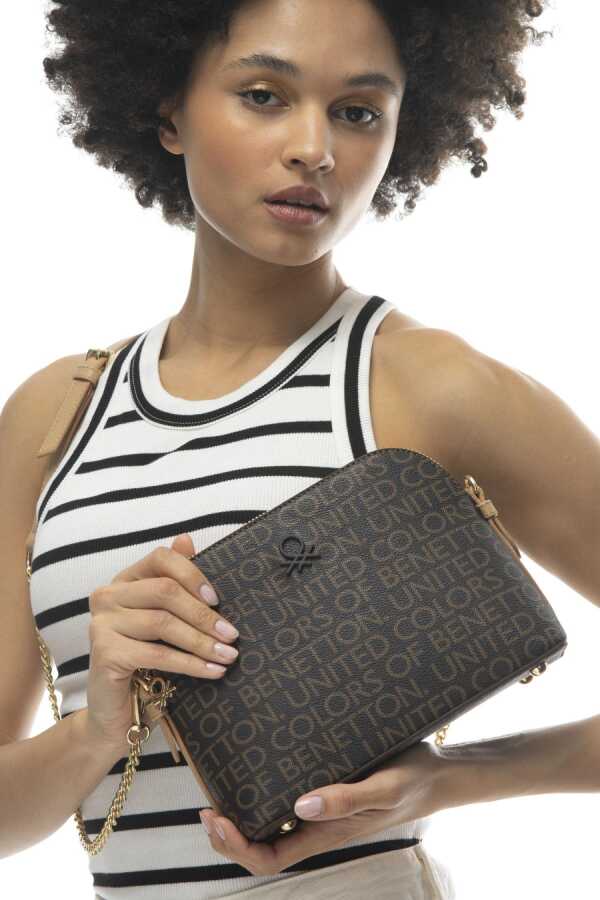 Benetton Zincir Detaylı Çapraz Askılı Çanta Kahve - Açık Camel