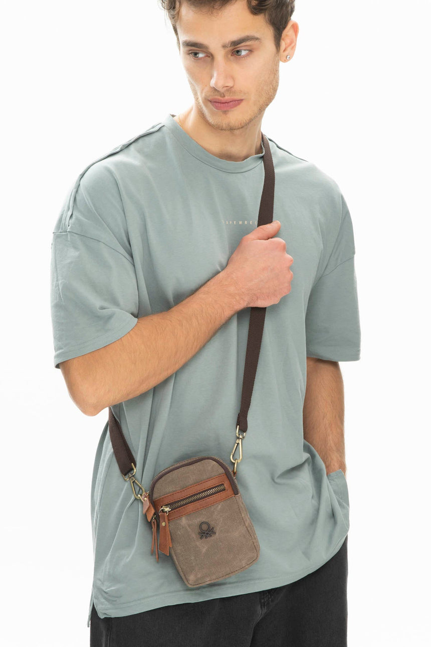 Benetton Fermuar Detaylı Çapraz Askılı Çanta Kahve