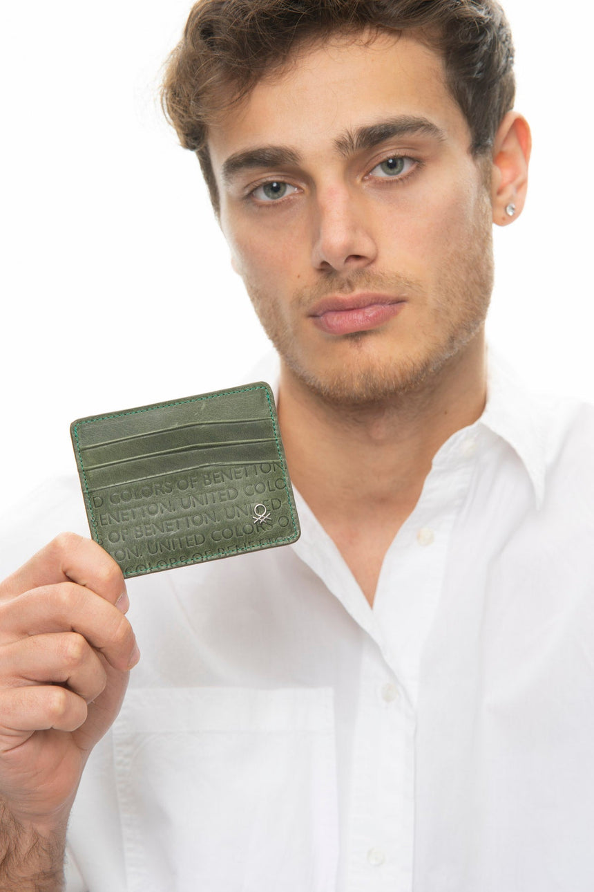 Benetton Eskitme Deri Kartlık Haki