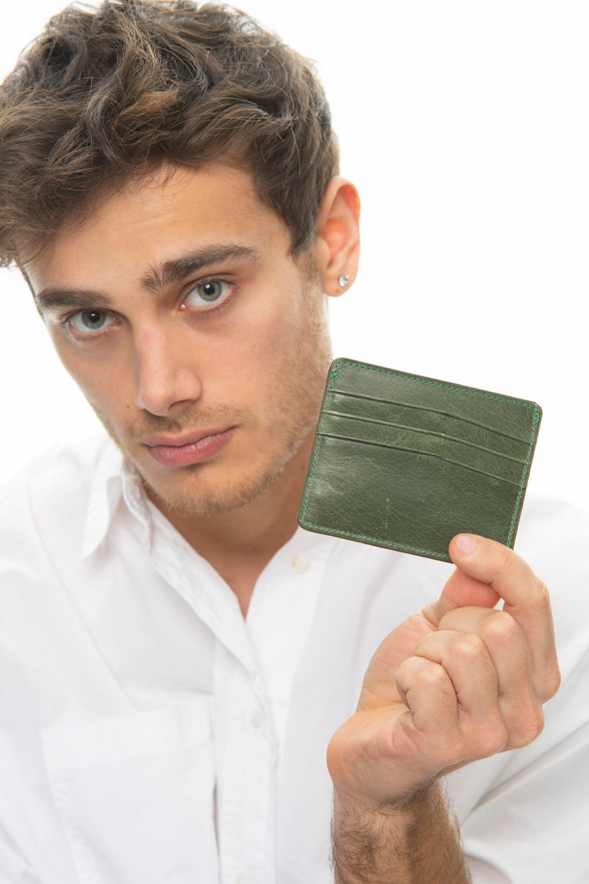 Benetton Eskitme Deri Kartlık Haki