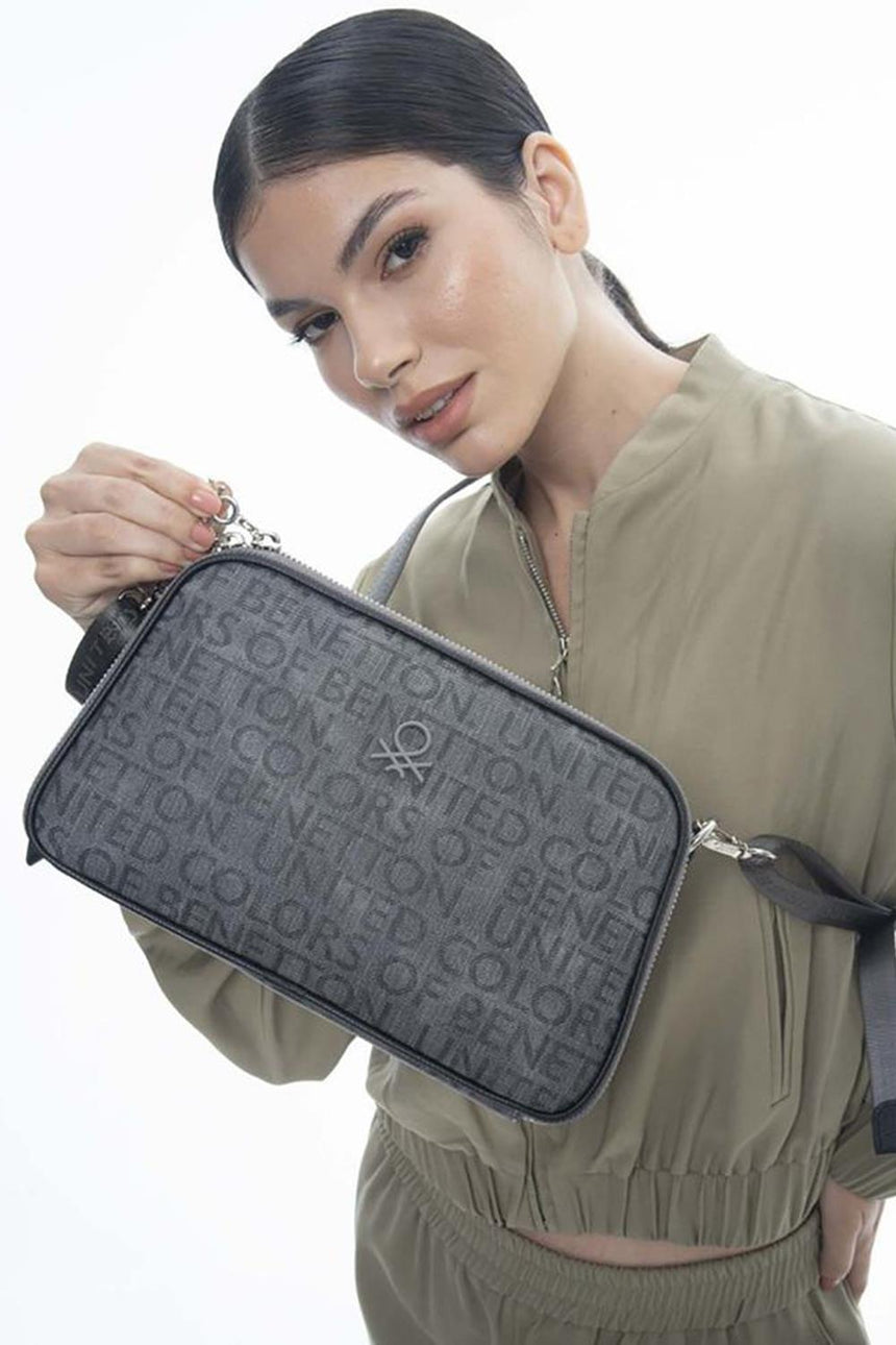 Benetton Fermuar Bölmeli Çapraz Askılı Çanta Gri