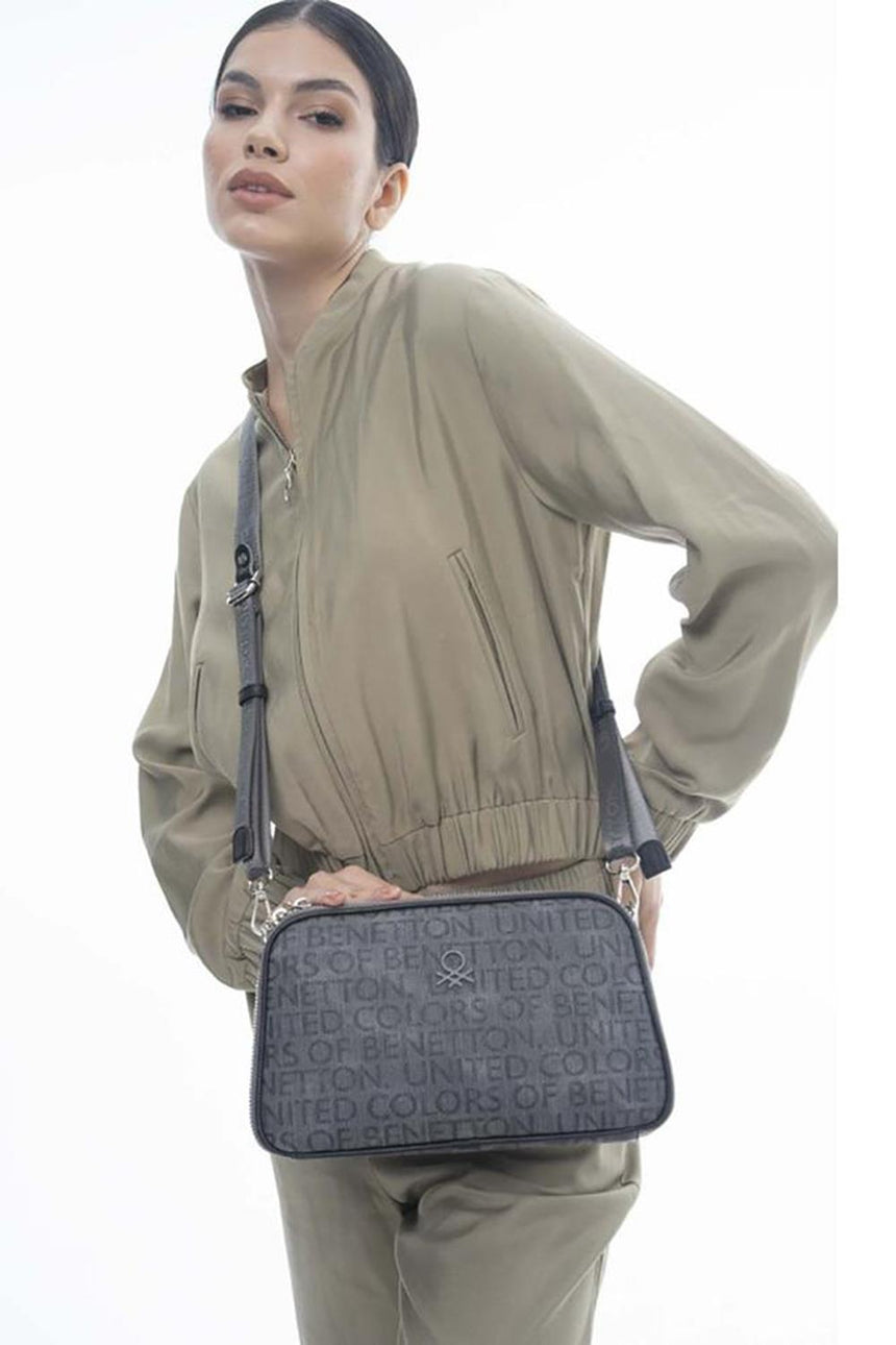 Benetton Fermuar Bölmeli Çapraz Askılı Çanta Gri