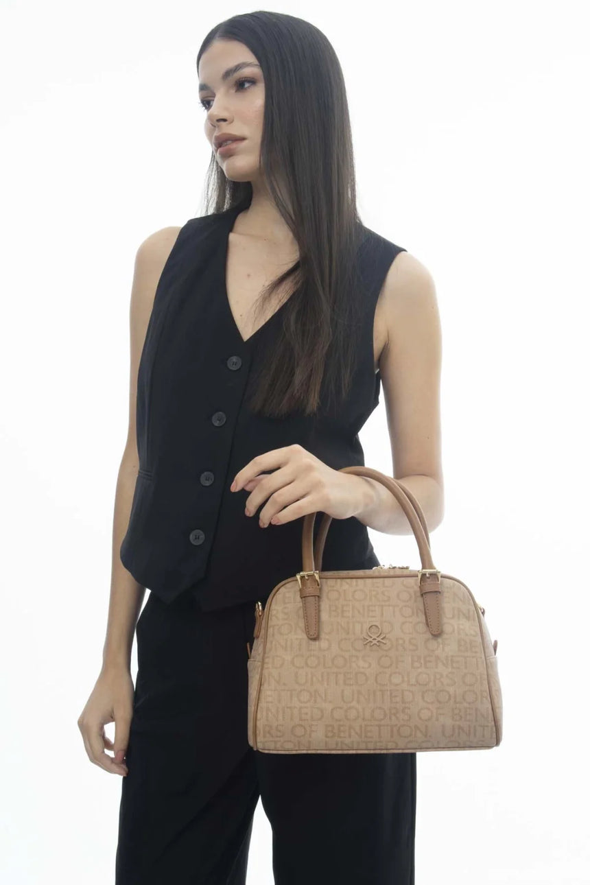 Benetton Monogram Baskılı El Çantası Ten