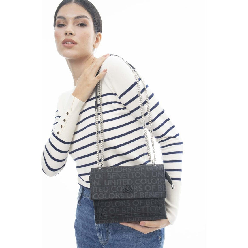 Benetton Zincir Detaylı Omuz Çantası Gri