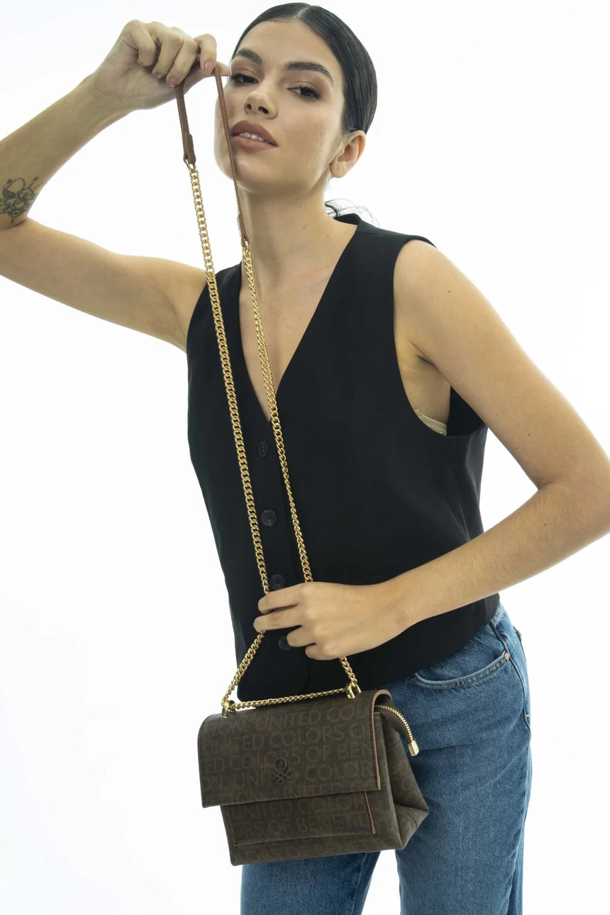 Benetton Zincir Detaylı Omuz Çantası Kahve