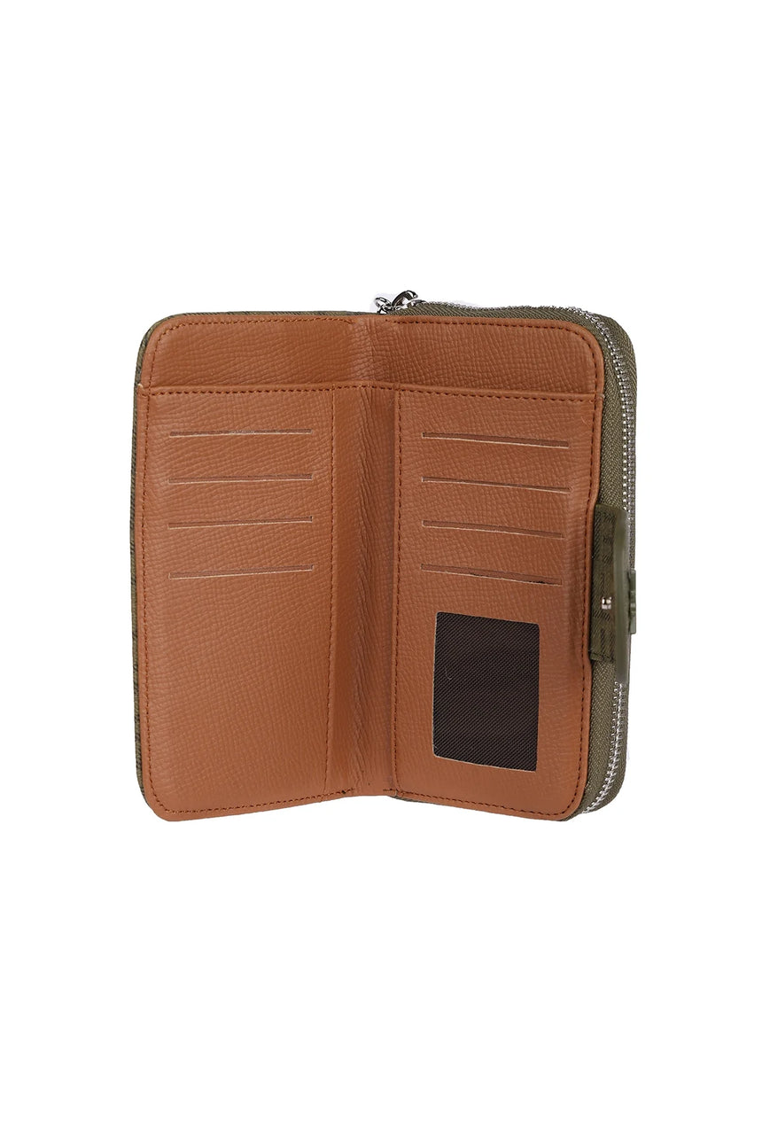 Benetton Monogram Baskılı Çıtçıtlı Cüzdan Haki