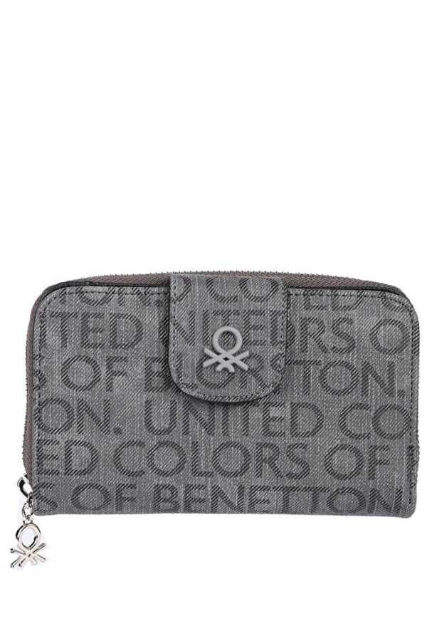 Benetton Monogram Baskılı Çıtçıtlı Cüzdan Gri