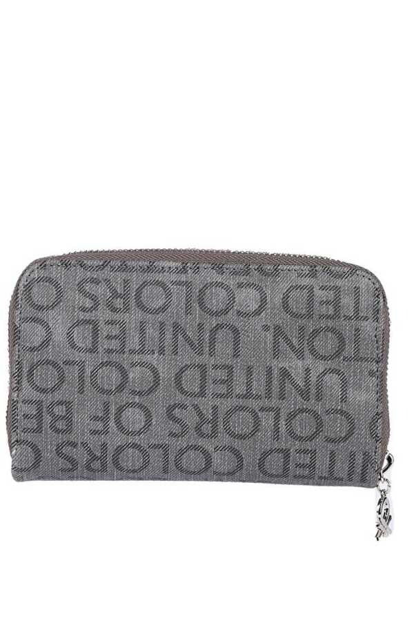 Benetton Monogram Baskılı Çıtçıtlı Cüzdan Gri