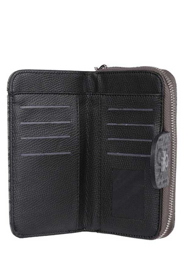 Benetton Monogram Baskılı Çıtçıtlı Cüzdan Gri