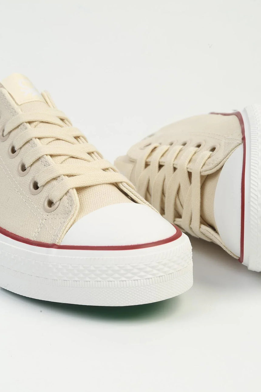 Benetton Bağcıklı Suni Deri Sneakers Bej